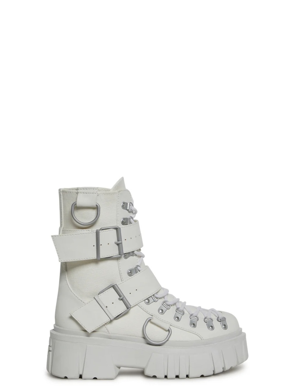 BURNING MAN - LOW TRAITOR BOOTS - Women's White Chunky Combat Boots with Buckle